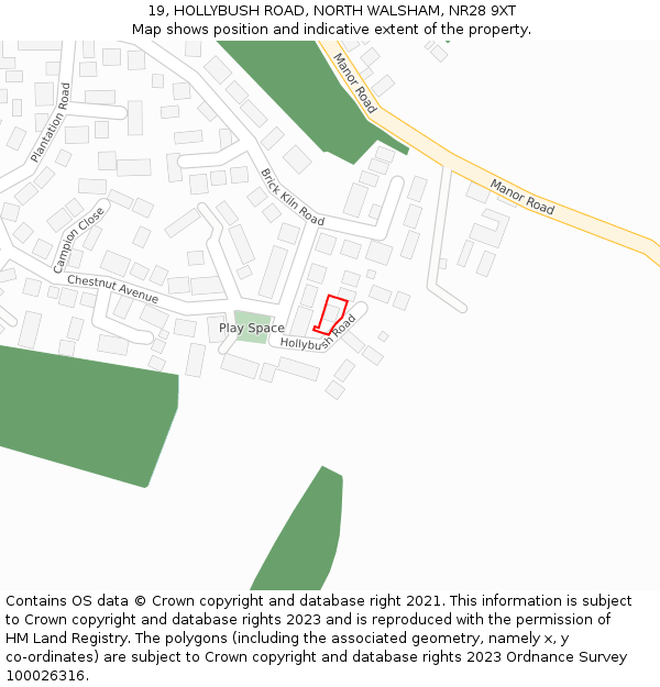19, HOLLYBUSH ROAD, NORTH WALSHAM, NR28 9XT: Location map and indicative extent of plot