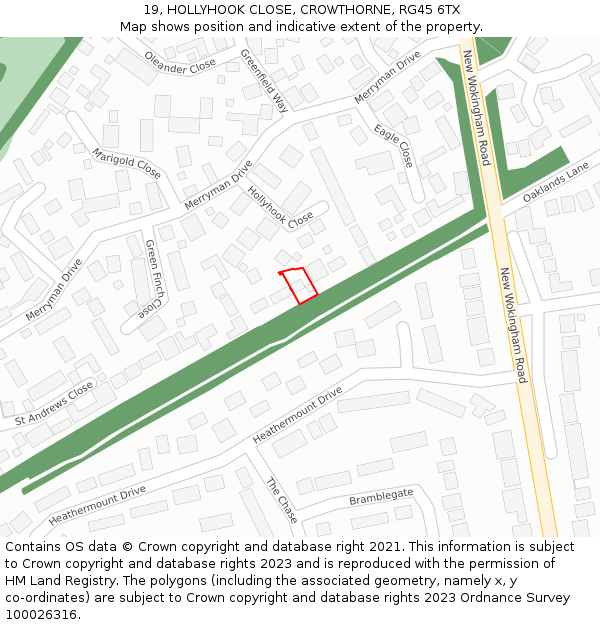 19, HOLLYHOOK CLOSE, CROWTHORNE, RG45 6TX: Location map and indicative extent of plot