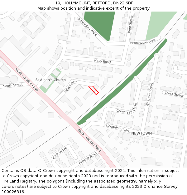 19, HOLLYMOUNT, RETFORD, DN22 6BF: Location map and indicative extent of plot