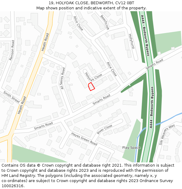 19, HOLYOAK CLOSE, BEDWORTH, CV12 0BT: Location map and indicative extent of plot