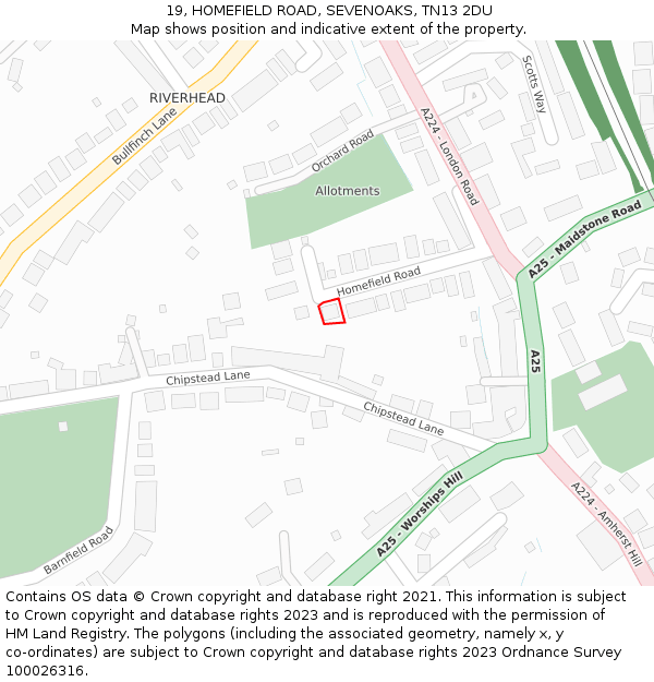 19, HOMEFIELD ROAD, SEVENOAKS, TN13 2DU: Location map and indicative extent of plot