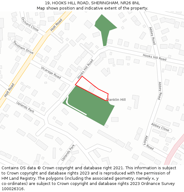 19, HOOKS HILL ROAD, SHERINGHAM, NR26 8NL: Location map and indicative extent of plot