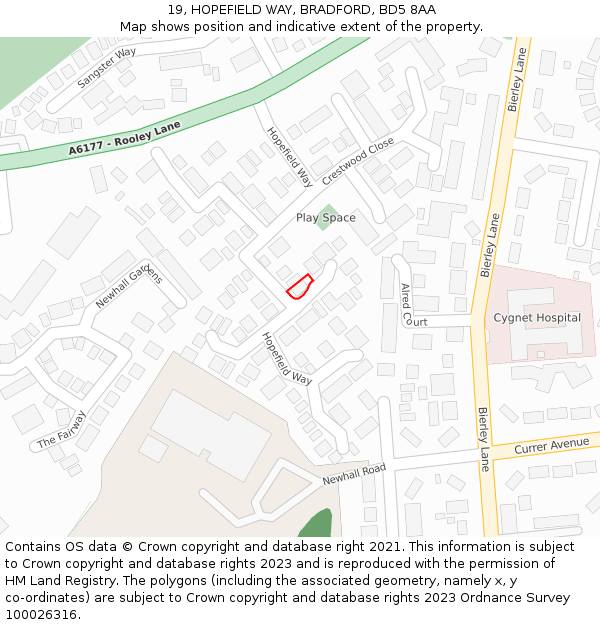 19, HOPEFIELD WAY, BRADFORD, BD5 8AA: Location map and indicative extent of plot