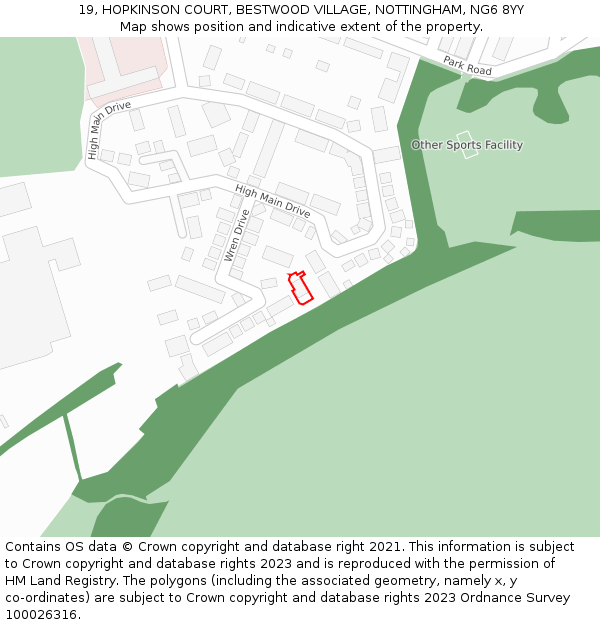 19, HOPKINSON COURT, BESTWOOD VILLAGE, NOTTINGHAM, NG6 8YY: Location map and indicative extent of plot