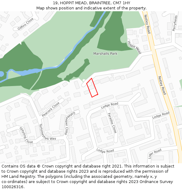 19, HOPPIT MEAD, BRAINTREE, CM7 1HY: Location map and indicative extent of plot