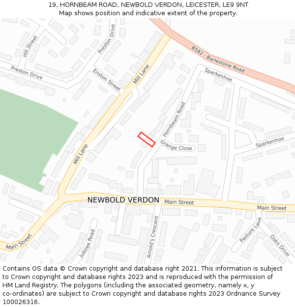 19, HORNBEAM ROAD, NEWBOLD VERDON, LEICESTER, LE9 9NT: Location map and indicative extent of plot
