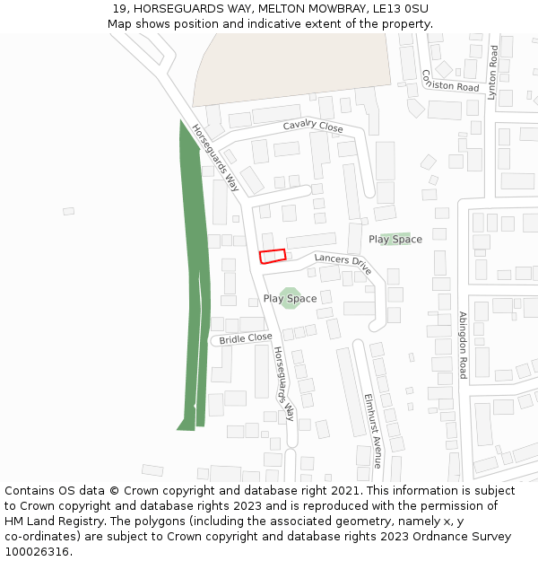 19, HORSEGUARDS WAY, MELTON MOWBRAY, LE13 0SU: Location map and indicative extent of plot