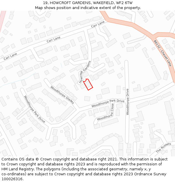 19, HOWCROFT GARDENS, WAKEFIELD, WF2 6TW: Location map and indicative extent of plot