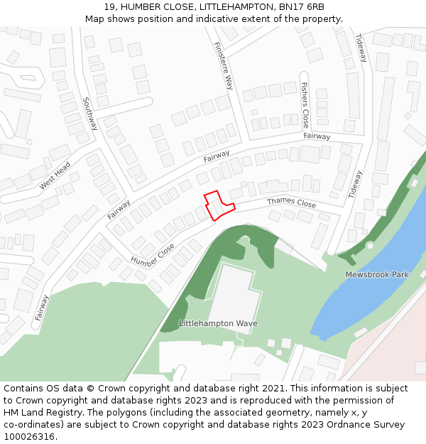 19, HUMBER CLOSE, LITTLEHAMPTON, BN17 6RB: Location map and indicative extent of plot