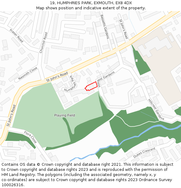 19, HUMPHRIES PARK, EXMOUTH, EX8 4DX: Location map and indicative extent of plot