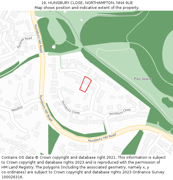 19, HUNSBURY CLOSE, NORTHAMPTON, NN4 9UE: Location map and indicative extent of plot