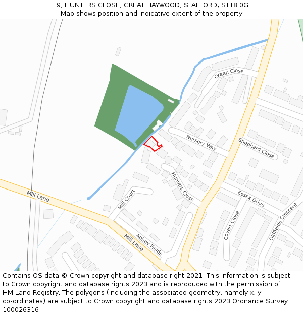 19, HUNTERS CLOSE, GREAT HAYWOOD, STAFFORD, ST18 0GF: Location map and indicative extent of plot