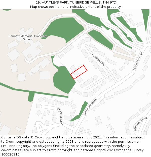 19, HUNTLEYS PARK, TUNBRIDGE WELLS, TN4 9TD: Location map and indicative extent of plot