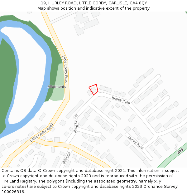 19, HURLEY ROAD, LITTLE CORBY, CARLISLE, CA4 8QY: Location map and indicative extent of plot