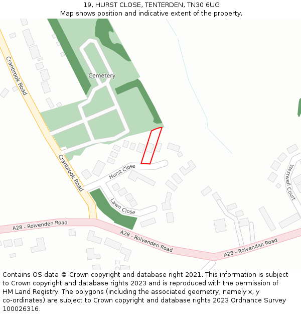 19, HURST CLOSE, TENTERDEN, TN30 6UG: Location map and indicative extent of plot