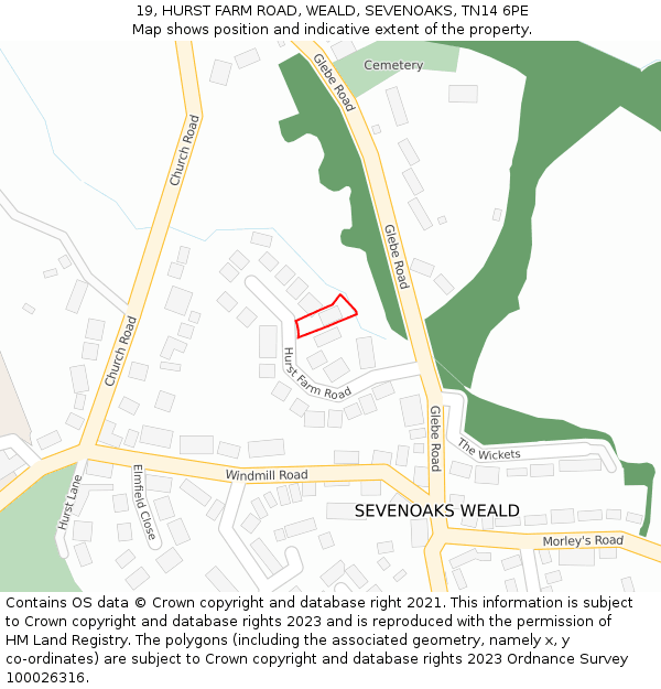 19, HURST FARM ROAD, WEALD, SEVENOAKS, TN14 6PE: Location map and indicative extent of plot