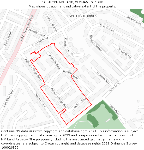 19, HUTCHINS LANE, OLDHAM, OL4 2RF: Location map and indicative extent of plot