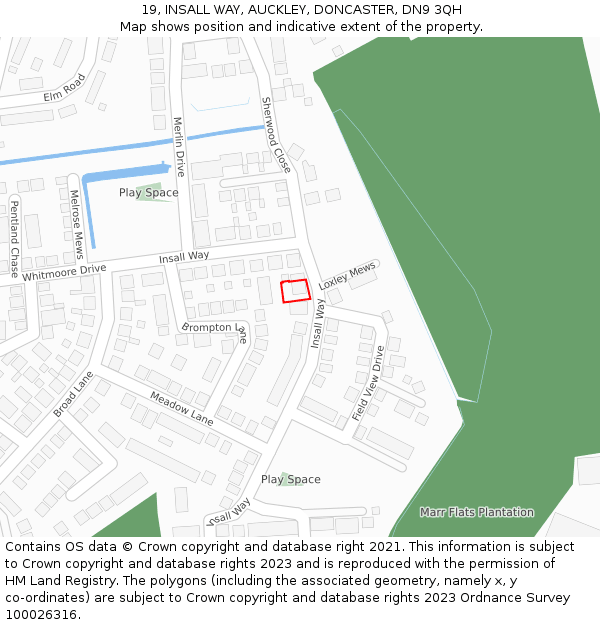 19, INSALL WAY, AUCKLEY, DONCASTER, DN9 3QH: Location map and indicative extent of plot