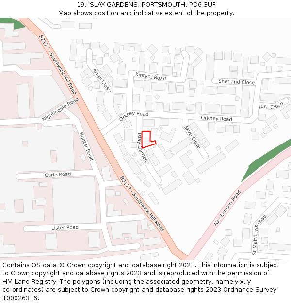 19, ISLAY GARDENS, PORTSMOUTH, PO6 3UF: Location map and indicative extent of plot