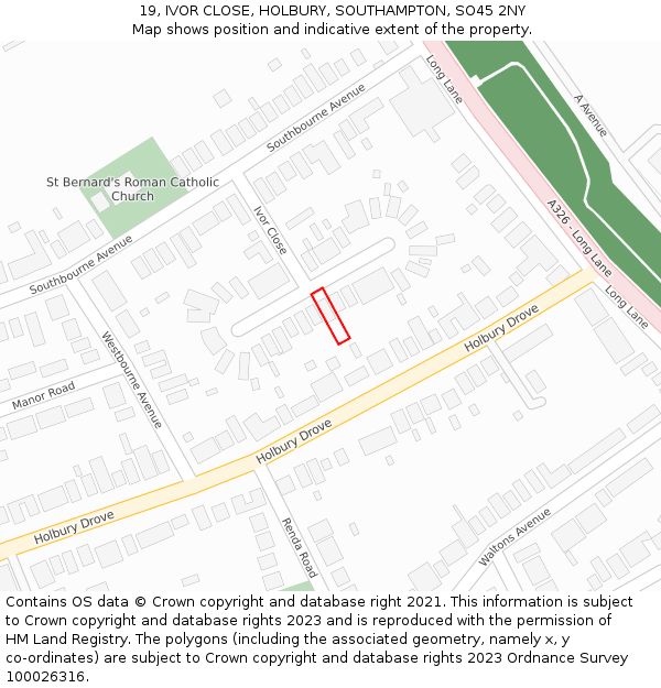 19, IVOR CLOSE, HOLBURY, SOUTHAMPTON, SO45 2NY: Location map and indicative extent of plot