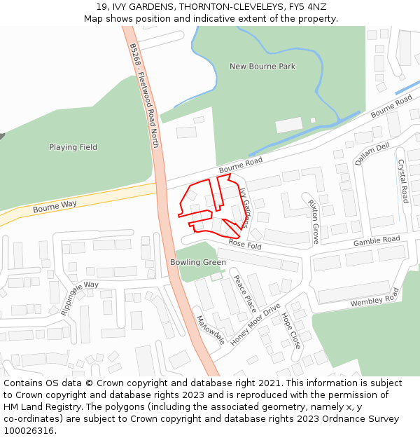 19, IVY GARDENS, THORNTON-CLEVELEYS, FY5 4NZ: Location map and indicative extent of plot