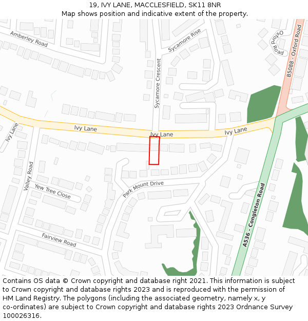 19, IVY LANE, MACCLESFIELD, SK11 8NR: Location map and indicative extent of plot