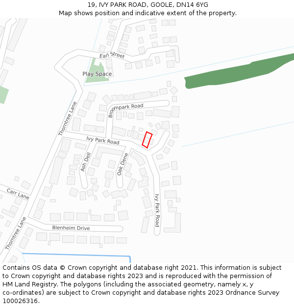 19, IVY PARK ROAD, GOOLE, DN14 6YG: Location map and indicative extent of plot