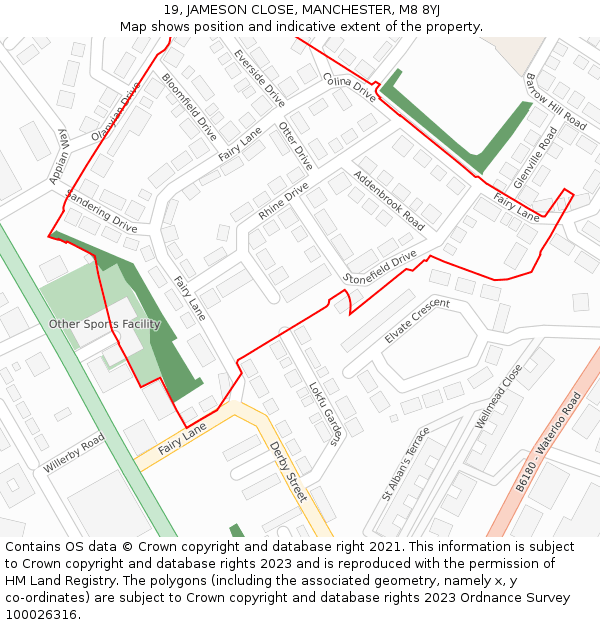 19, JAMESON CLOSE, MANCHESTER, M8 8YJ: Location map and indicative extent of plot