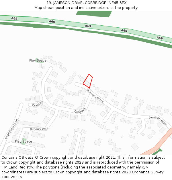 19, JAMESON DRIVE, CORBRIDGE, NE45 5EX: Location map and indicative extent of plot