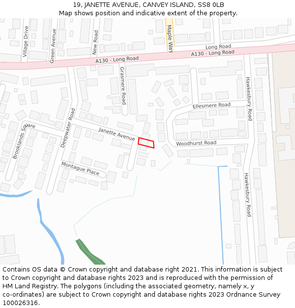 19, JANETTE AVENUE, CANVEY ISLAND, SS8 0LB: Location map and indicative extent of plot