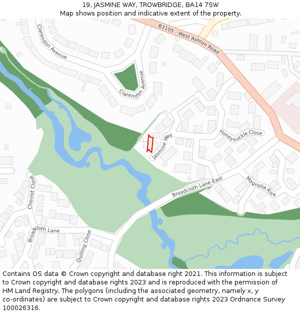 19, JASMINE WAY, TROWBRIDGE, BA14 7SW: Location map and indicative extent of plot