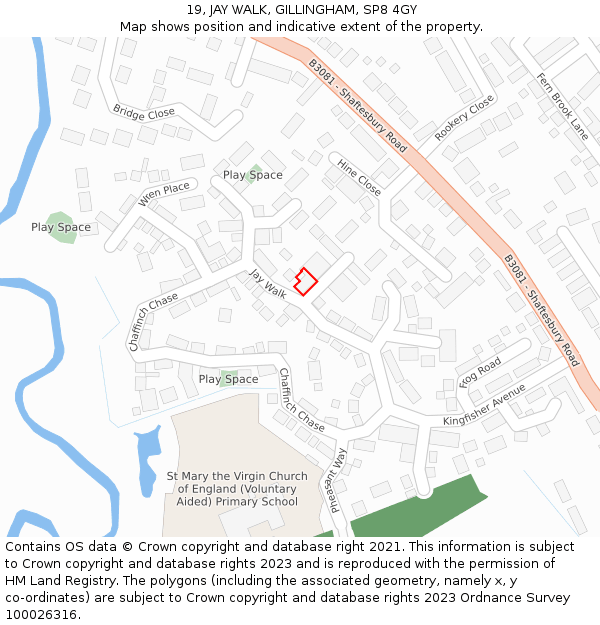 19, JAY WALK, GILLINGHAM, SP8 4GY: Location map and indicative extent of plot