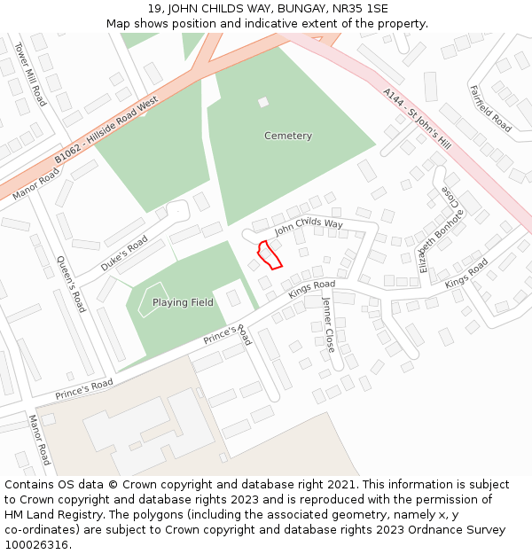 19, JOHN CHILDS WAY, BUNGAY, NR35 1SE: Location map and indicative extent of plot