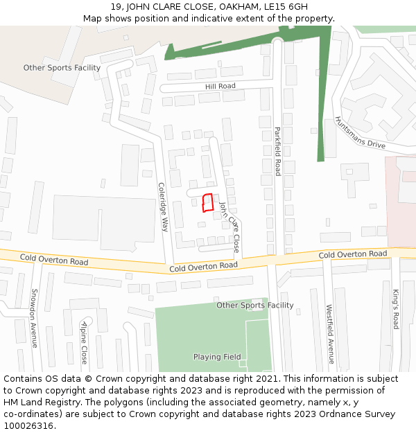 19, JOHN CLARE CLOSE, OAKHAM, LE15 6GH: Location map and indicative extent of plot