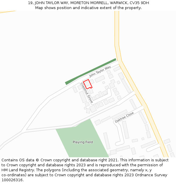 19, JOHN TAYLOR WAY, MORETON MORRELL, WARWICK, CV35 9DH: Location map and indicative extent of plot