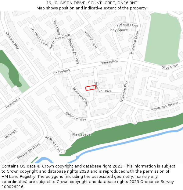 19, JOHNSON DRIVE, SCUNTHORPE, DN16 3NT: Location map and indicative extent of plot