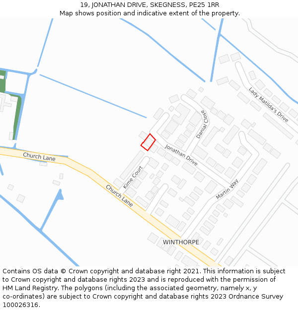 19, JONATHAN DRIVE, SKEGNESS, PE25 1RR: Location map and indicative extent of plot