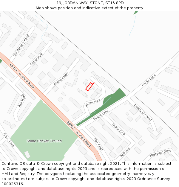 19, JORDAN WAY, STONE, ST15 8PD: Location map and indicative extent of plot