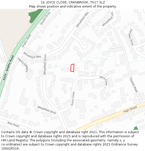 19, JOYCE CLOSE, CRANBROOK, TN17 3LZ: Location map and indicative extent of plot