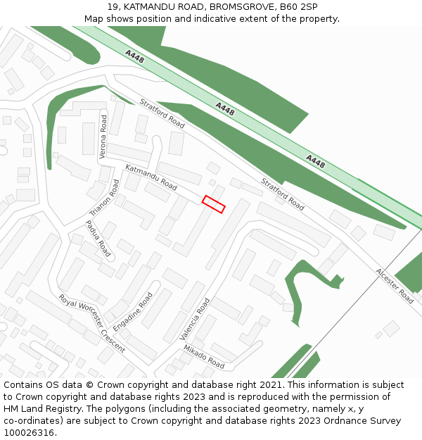 19, KATMANDU ROAD, BROMSGROVE, B60 2SP: Location map and indicative extent of plot