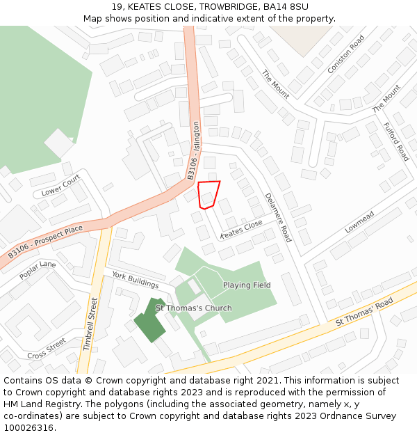 19, KEATES CLOSE, TROWBRIDGE, BA14 8SU: Location map and indicative extent of plot