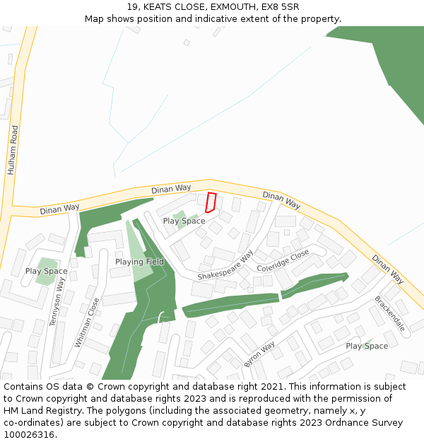 19, KEATS CLOSE, EXMOUTH, EX8 5SR: Location map and indicative extent of plot