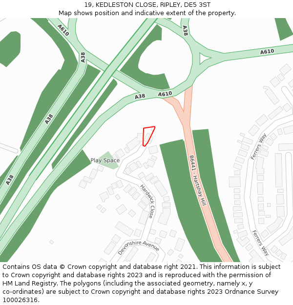 19, KEDLESTON CLOSE, RIPLEY, DE5 3ST: Location map and indicative extent of plot