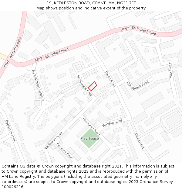 19, KEDLESTON ROAD, GRANTHAM, NG31 7FE: Location map and indicative extent of plot