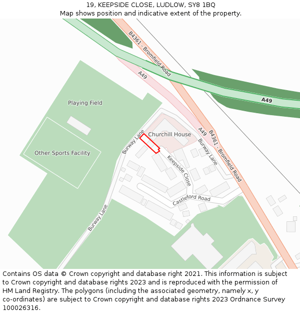 19, KEEPSIDE CLOSE, LUDLOW, SY8 1BQ: Location map and indicative extent of plot