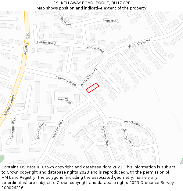 19, KELLAWAY ROAD, POOLE, BH17 8PE: Location map and indicative extent of plot