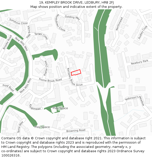 19, KEMPLEY BROOK DRIVE, LEDBURY, HR8 2FJ: Location map and indicative extent of plot