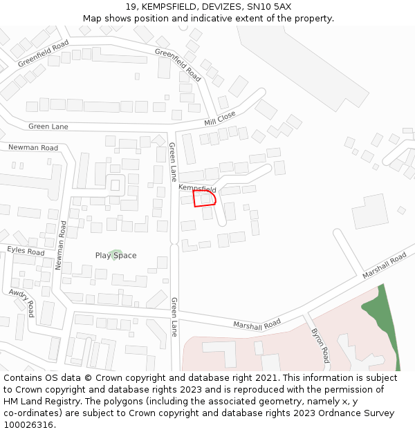 19, KEMPSFIELD, DEVIZES, SN10 5AX: Location map and indicative extent of plot