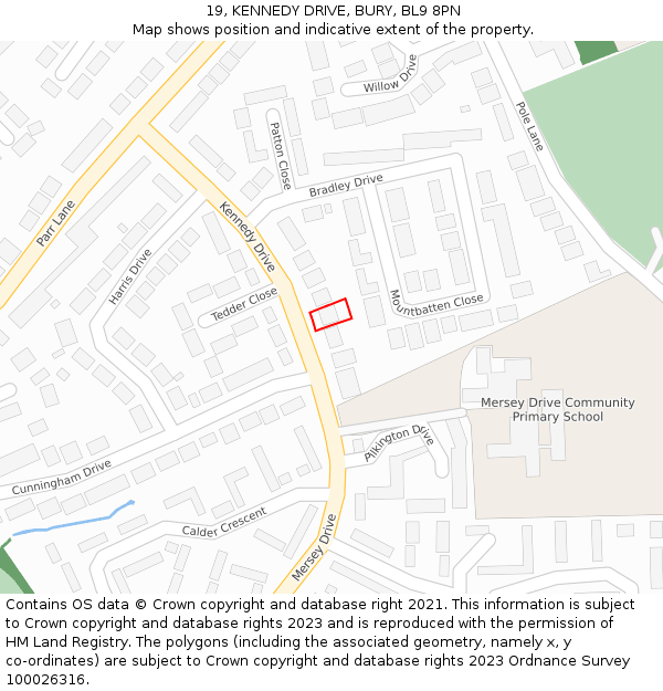19, KENNEDY DRIVE, BURY, BL9 8PN: Location map and indicative extent of plot