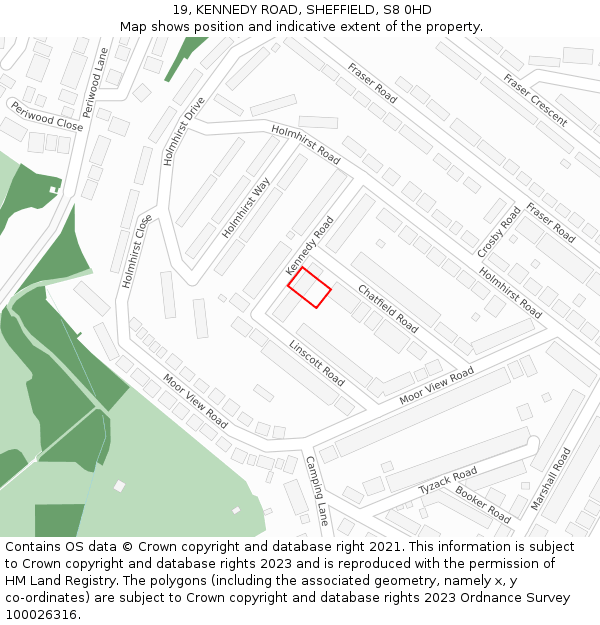 19, KENNEDY ROAD, SHEFFIELD, S8 0HD: Location map and indicative extent of plot